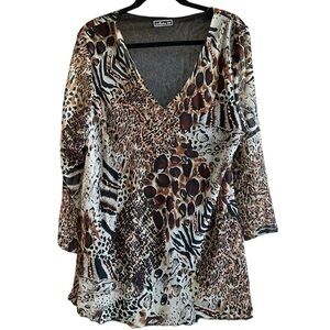 Metro 22 Animal Print Embellished Tunic - Plus Size 1X